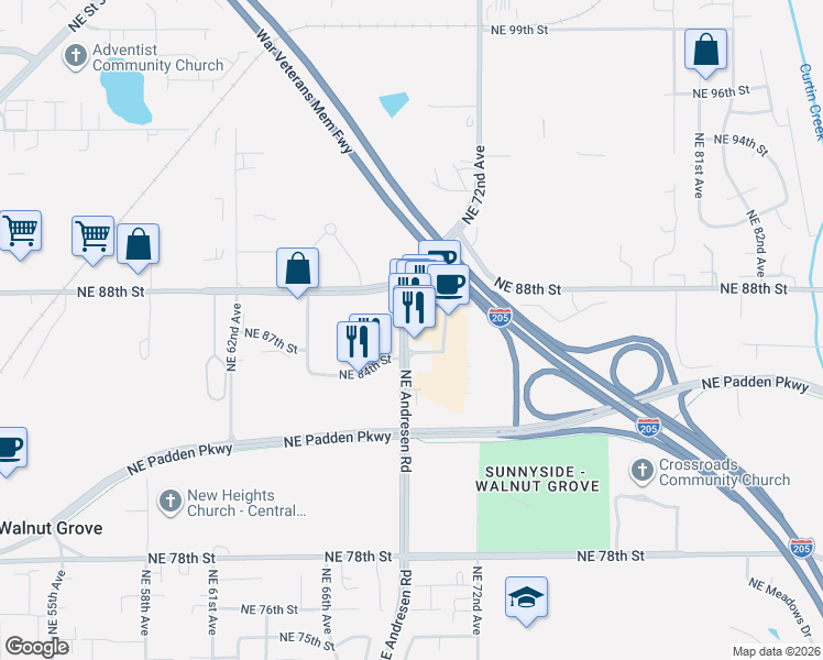 map of restaurants, bars, coffee shops, grocery stores, and more near 8772 Northeast Andresen Road in Vancouver