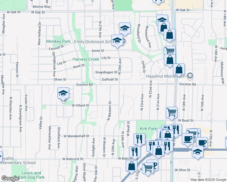 map of restaurants, bars, coffee shops, grocery stores, and more near 2402 Durston Road in Bozeman