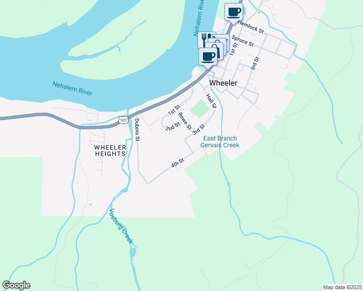 map of restaurants, bars, coffee shops, grocery stores, and more near 330 Vosburg Street in Wheeler