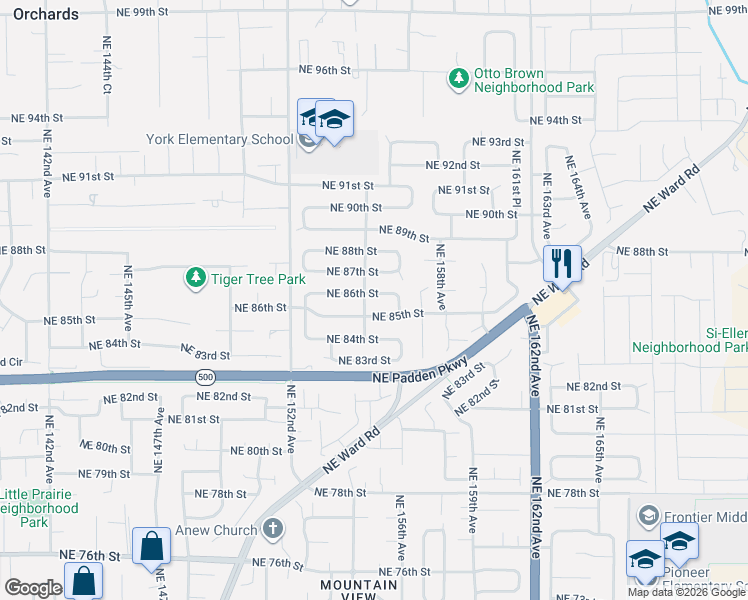 map of restaurants, bars, coffee shops, grocery stores, and more near 15510 Northeast 86th Street in Vancouver
