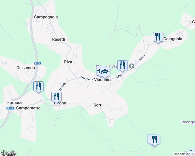 map of restaurants, bars, coffee shops, grocery stores, and more near 6 Via Pietra in Viadanica