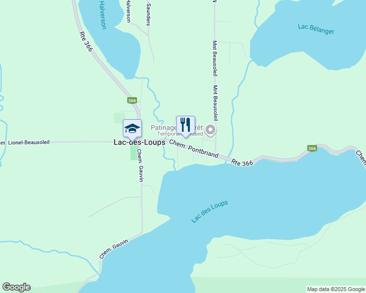 map of restaurants, bars, coffee shops, grocery stores, and more near 269 Chemin Pontbriand in Lac-des-Loups