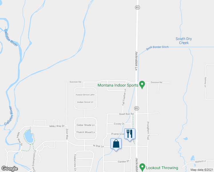 map of restaurants, bars, coffee shops, grocery stores, and more near 9850 Durston Road in Bozeman