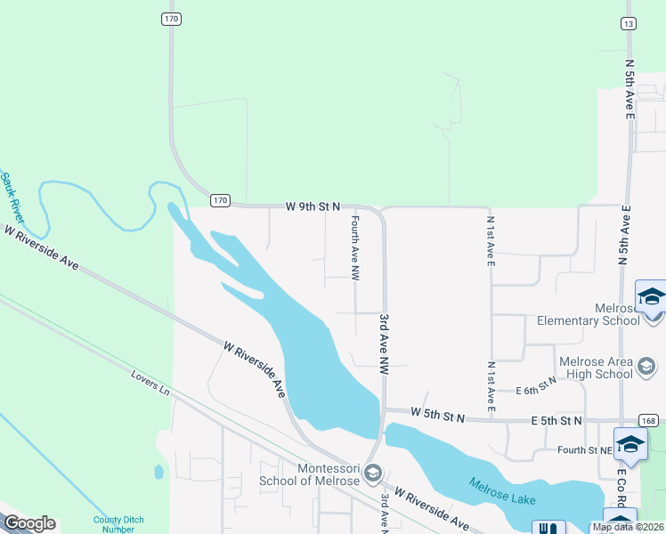 map of restaurants, bars, coffee shops, grocery stores, and more near 803 Fourth Avenue Northwest in Melrose