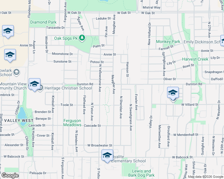map of restaurants, bars, coffee shops, grocery stores, and more near 515 Meagher Avenue in Bozeman