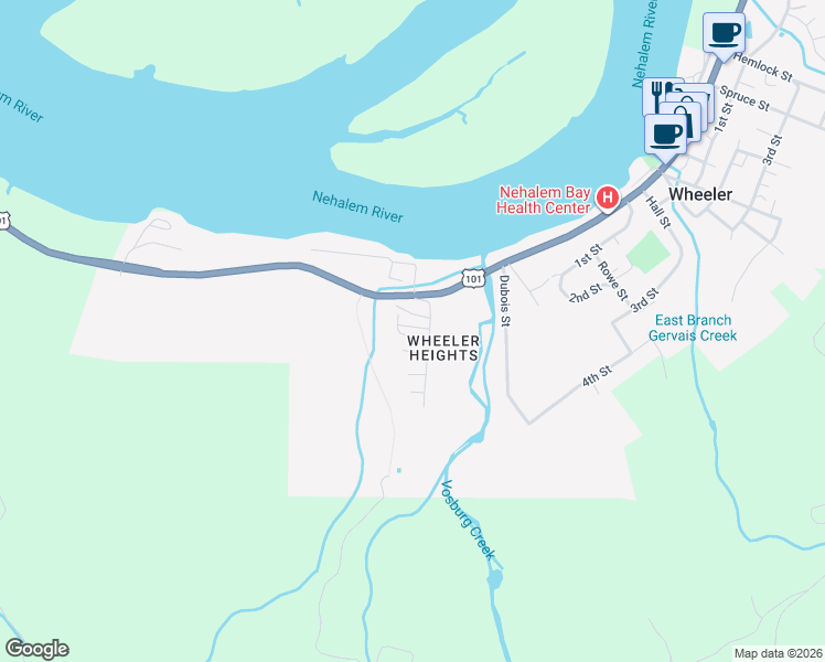 map of restaurants, bars, coffee shops, grocery stores, and more near 155 1st Street in Rockaway Beach