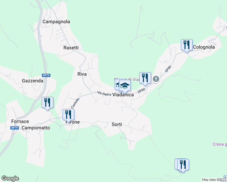 map of restaurants, bars, coffee shops, grocery stores, and more near 6 Via Pietra in Viadanica