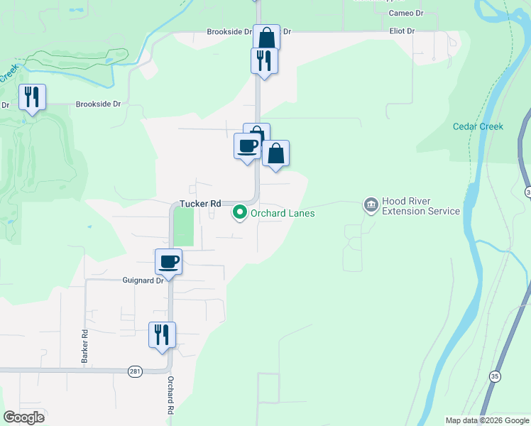 map of restaurants, bars, coffee shops, grocery stores, and more near 3200 Clemmons Drive in Hood River