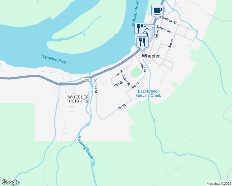 map of restaurants, bars, coffee shops, grocery stores, and more near 330 Vosburg St in Wheeler