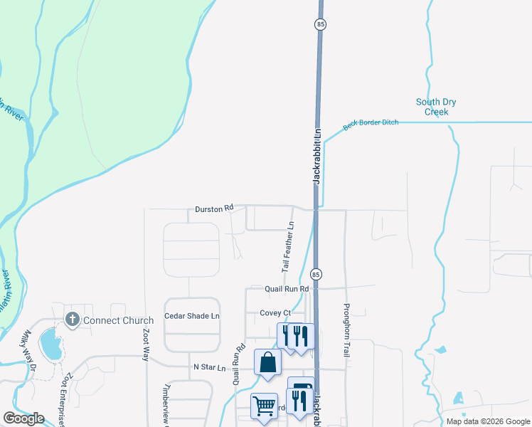map of restaurants, bars, coffee shops, grocery stores, and more near 9802 Durston Road in Bozeman