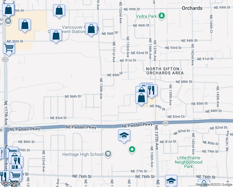 map of restaurants, bars, coffee shops, grocery stores, and more near 13112 Northeast 86th Street in Vancouver