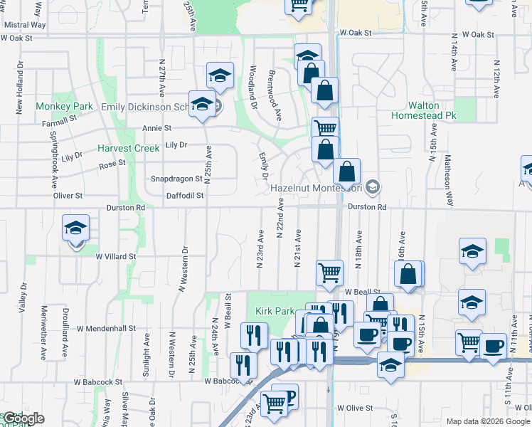 map of restaurants, bars, coffee shops, grocery stores, and more near 523 North 22nd Avenue in Bozeman