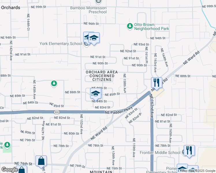 map of restaurants, bars, coffee shops, grocery stores, and more near 15510 Northeast 86th Street in Vancouver