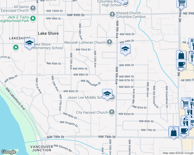 map of restaurants, bars, coffee shops, grocery stores, and more near 1201 Northwest 88th Street in Vancouver