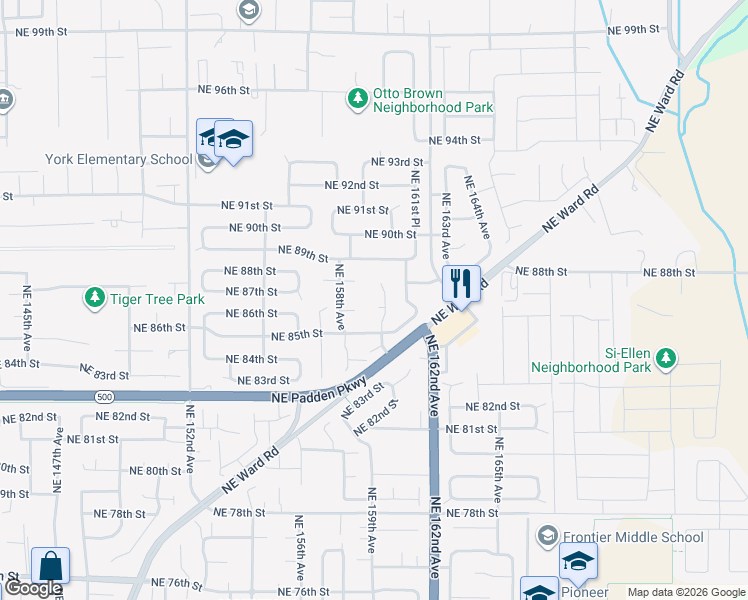 map of restaurants, bars, coffee shops, grocery stores, and more near 8603 Northeast 160th Avenue in Vancouver