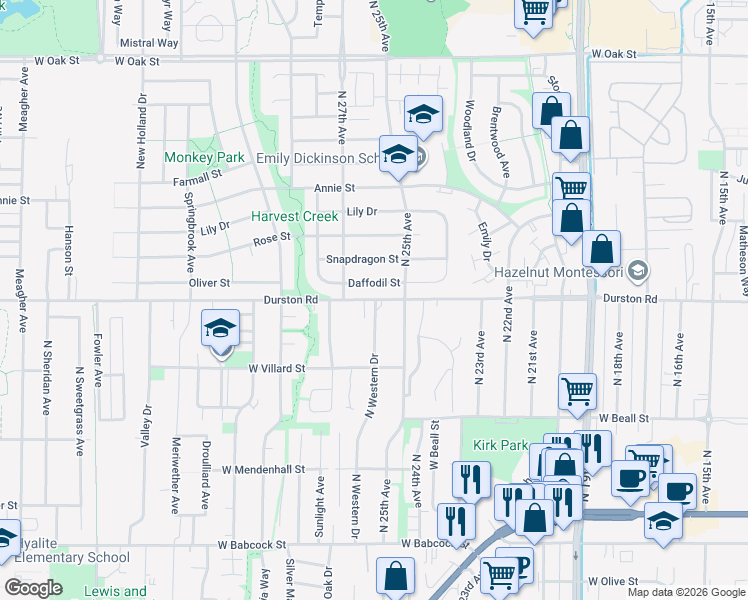 map of restaurants, bars, coffee shops, grocery stores, and more near 9850 Durston Road in Bozeman