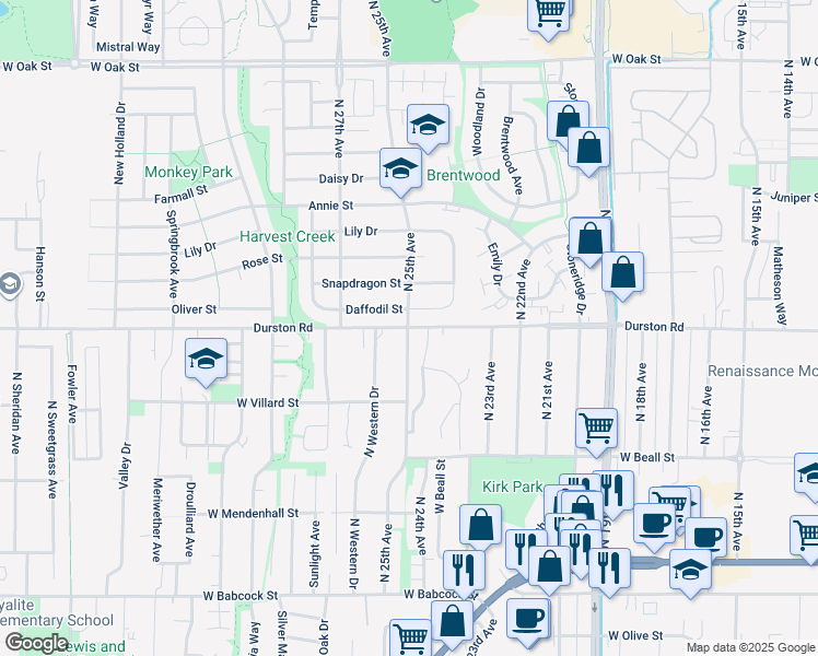 map of restaurants, bars, coffee shops, grocery stores, and more near 599 North 25th Avenue in Bozeman