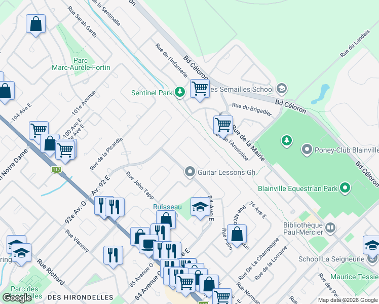 map of restaurants, bars, coffee shops, grocery stores, and more near 11 Rue de l'Artois in Blainville
