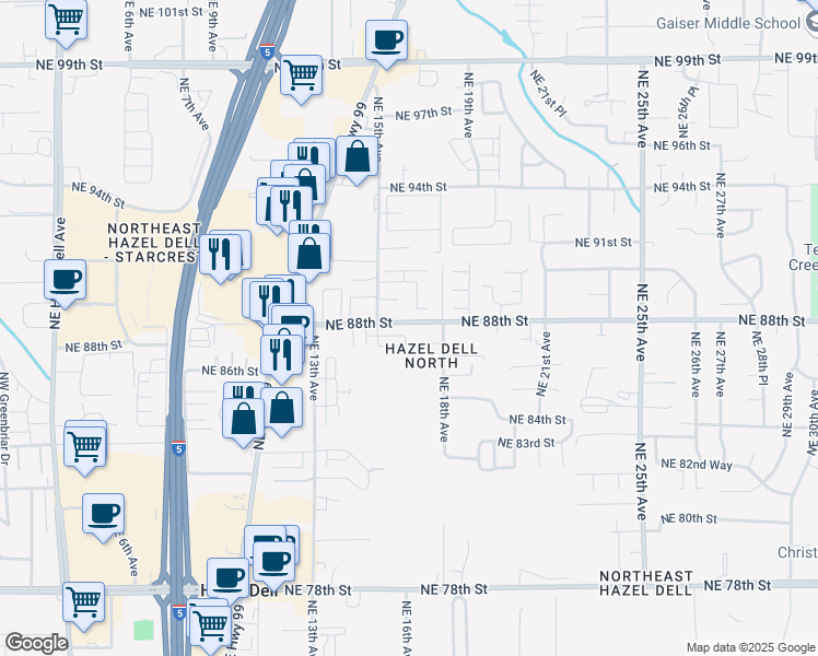map of restaurants, bars, coffee shops, grocery stores, and more near in Hazel Dell