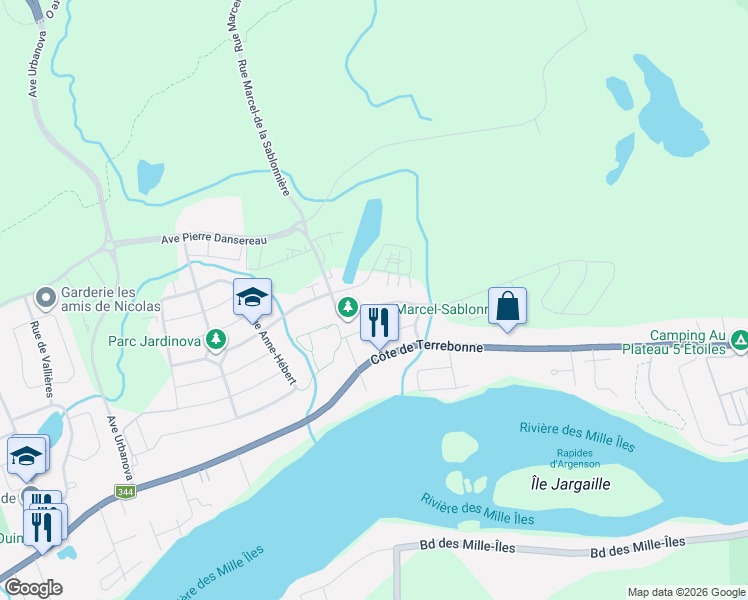 map of restaurants, bars, coffee shops, grocery stores, and more near 1089 Rue Marcel-de la Sablonnière in Terrebonne
