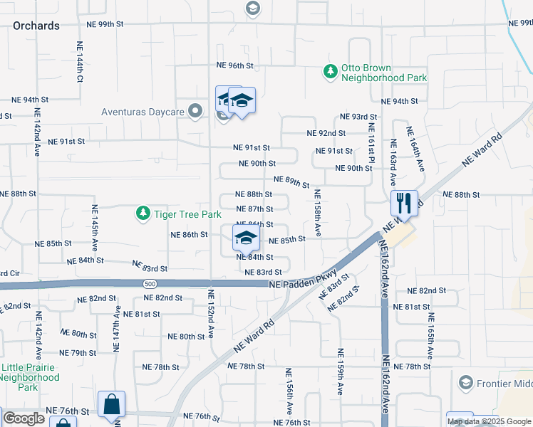map of restaurants, bars, coffee shops, grocery stores, and more near 15510 Northeast 86th Street in Vancouver