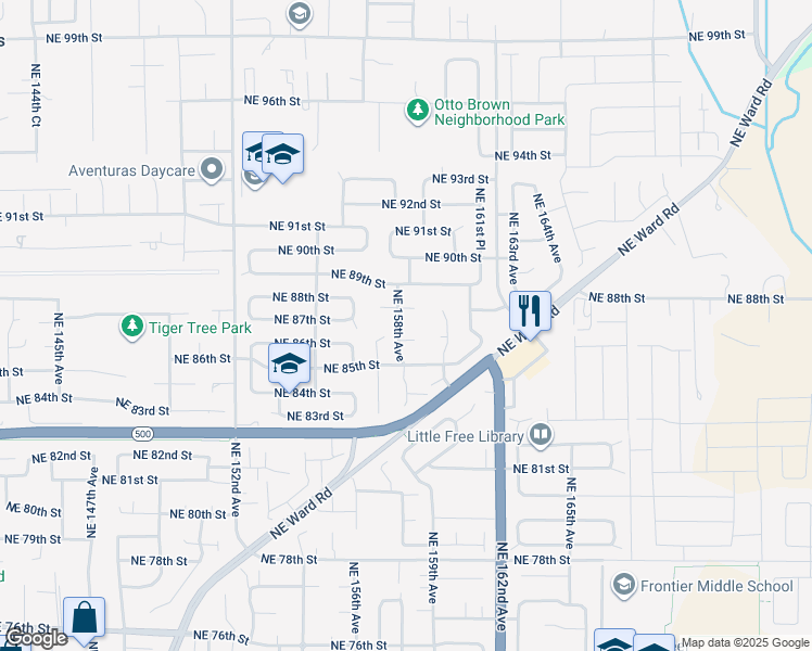 map of restaurants, bars, coffee shops, grocery stores, and more near 8607 Northeast 158th Avenue in Vancouver