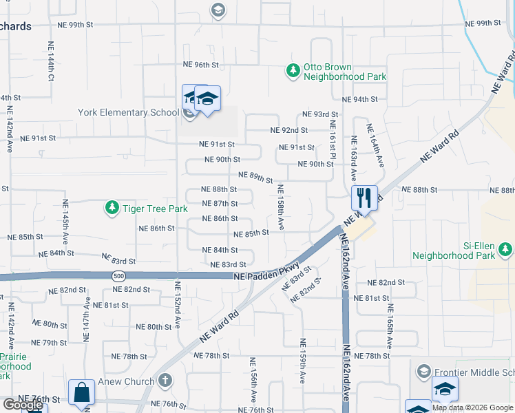 map of restaurants, bars, coffee shops, grocery stores, and more near 8703 Northeast 156th Avenue in Vancouver