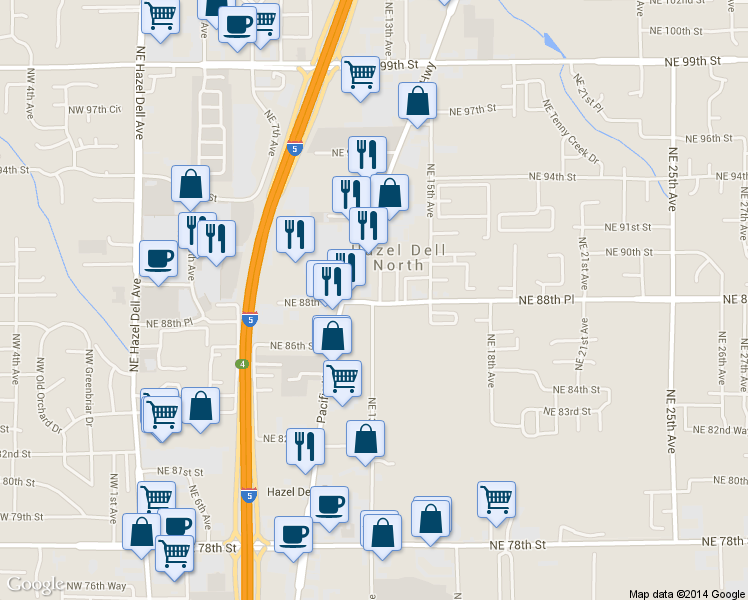map of restaurants, bars, coffee shops, grocery stores, and more near 8618 Northeast 13th Avenue in Vancouver
