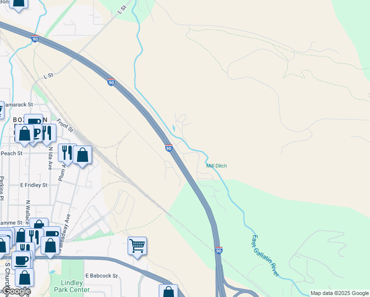 map of restaurants, bars, coffee shops, grocery stores, and more near 1410 Bohart Lane in Bozeman