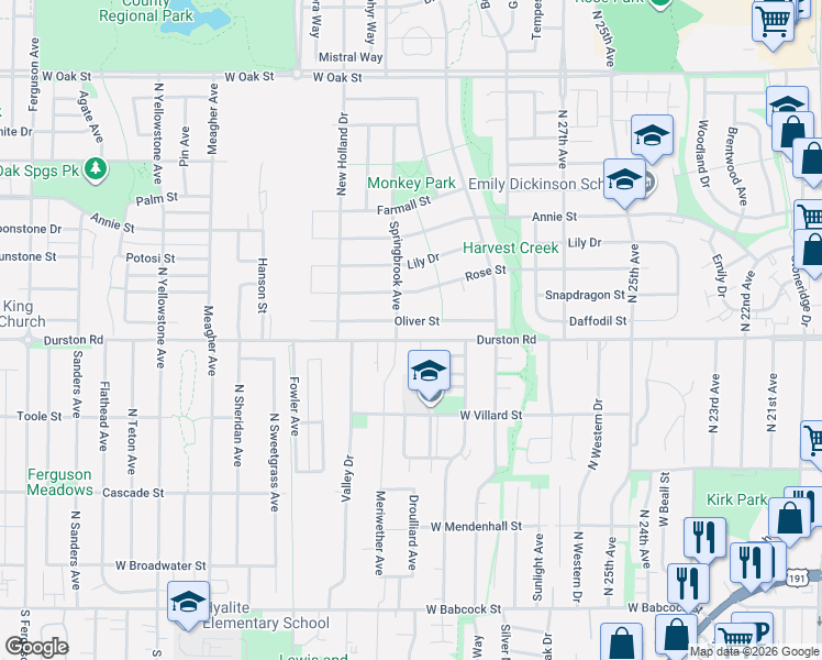 map of restaurants, bars, coffee shops, grocery stores, and more near 5262 Durston Road in Bozeman