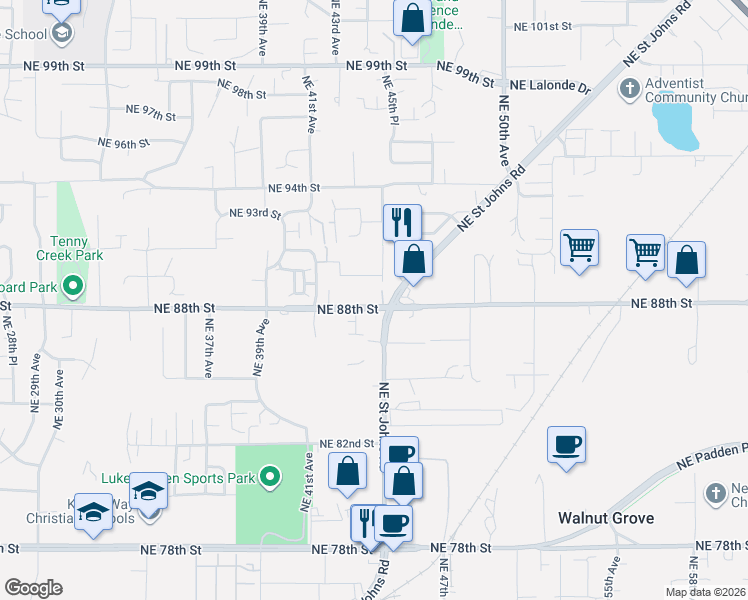 map of restaurants, bars, coffee shops, grocery stores, and more near 4406 Northeast 88th Street in Vancouver