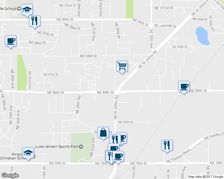 map of restaurants, bars, coffee shops, grocery stores, and more near 4406 Northeast 88th Street in Vancouver