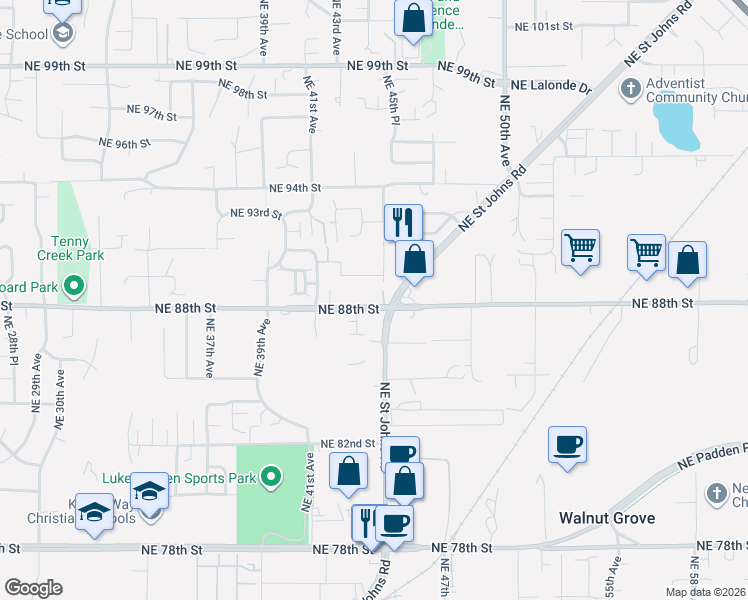 map of restaurants, bars, coffee shops, grocery stores, and more near 4406 Northeast 88th Street in Vancouver