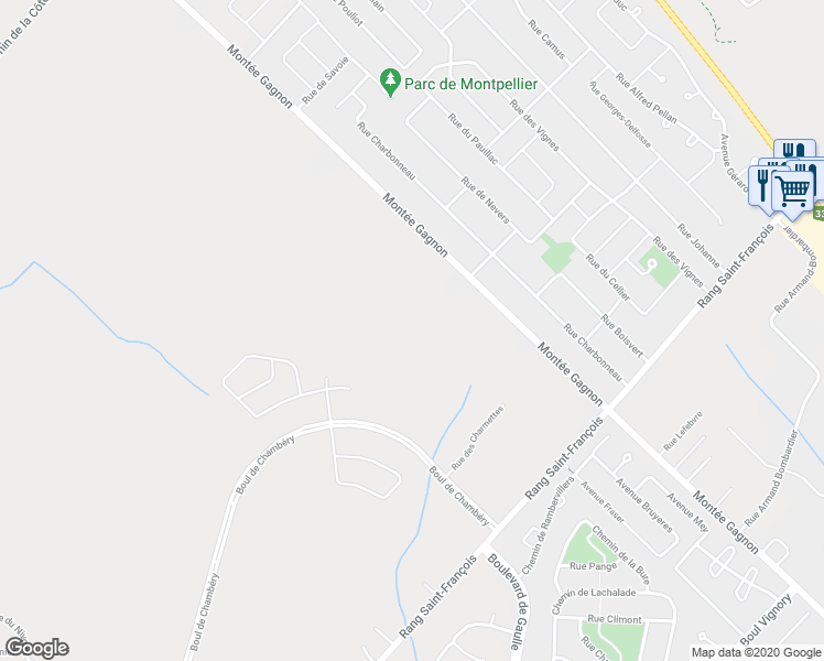 map of restaurants, bars, coffee shops, grocery stores, and more near 2464 Montée Gagnon in Blainville