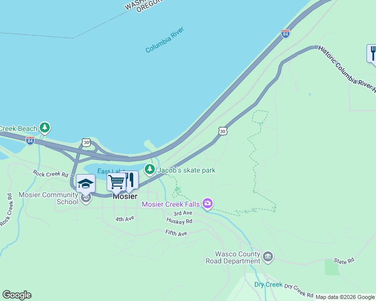 map of restaurants, bars, coffee shops, grocery stores, and more near 22 Mosier Creek Place in Mosier