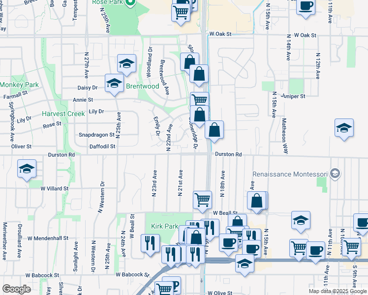 map of restaurants, bars, coffee shops, grocery stores, and more near 521 North 21st Avenue in Bozeman