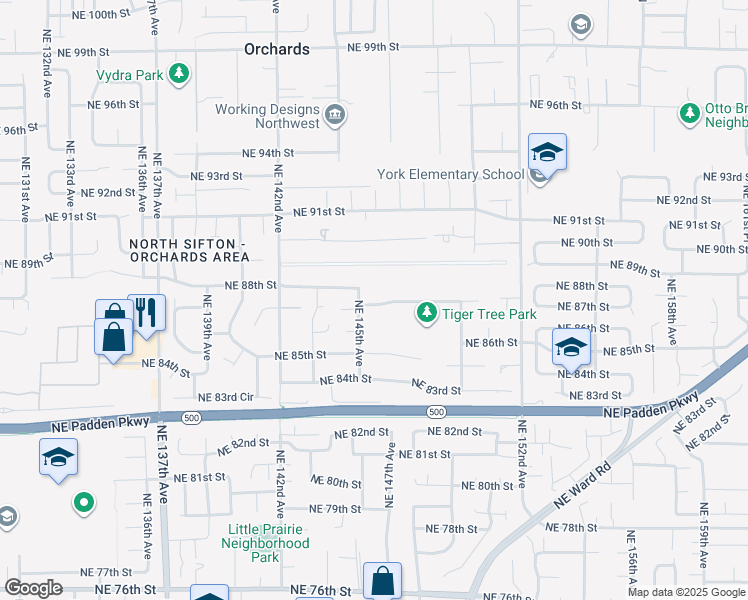 map of restaurants, bars, coffee shops, grocery stores, and more near 8611 Northeast 145th Avenue in Vancouver