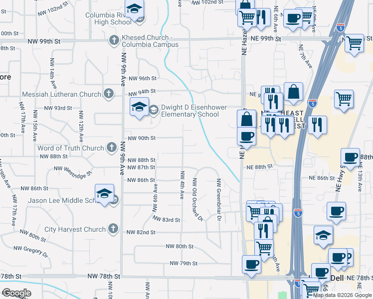 map of restaurants, bars, coffee shops, grocery stores, and more near 413 Northwest 90th Street in Vancouver