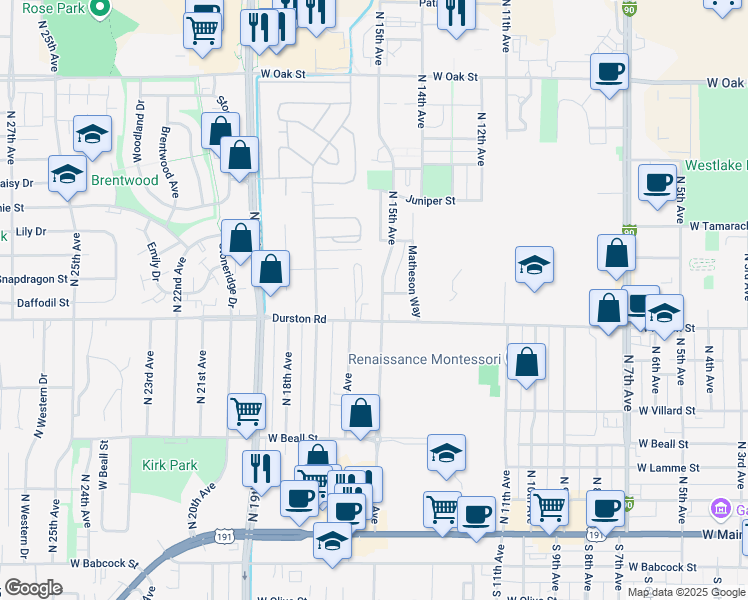 map of restaurants, bars, coffee shops, grocery stores, and more near 723 North 15th Avenue in Bozeman