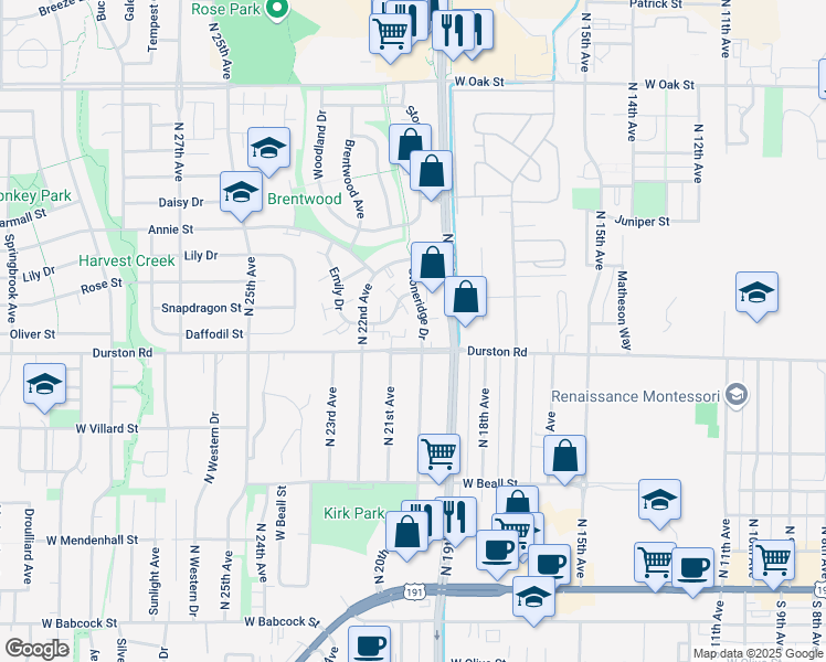 map of restaurants, bars, coffee shops, grocery stores, and more near 2123 Durston Road in Bozeman