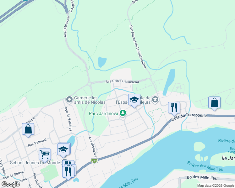 map of restaurants, bars, coffee shops, grocery stores, and more near 465 Rue Thérèse-Casgrain in Terrebonne