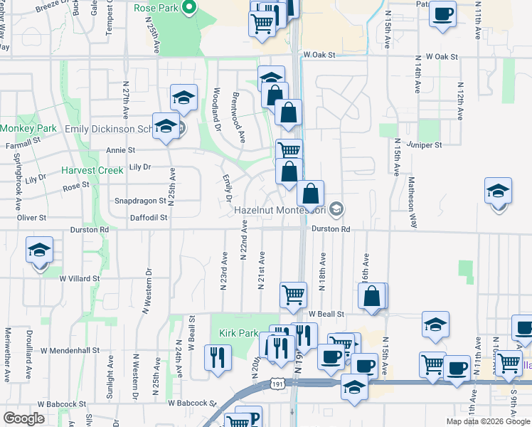map of restaurants, bars, coffee shops, grocery stores, and more near 2135 Charlotte Street in Bozeman