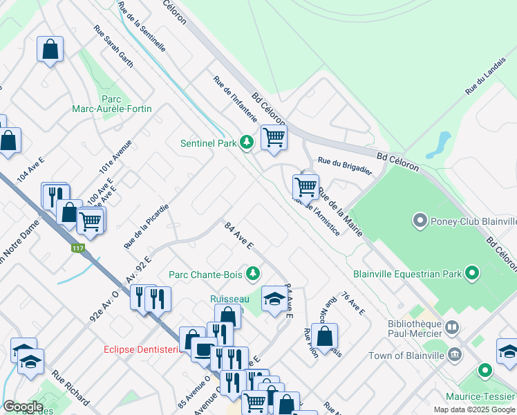 map of restaurants, bars, coffee shops, grocery stores, and more near 85 Rue de l'Artois in Blainville