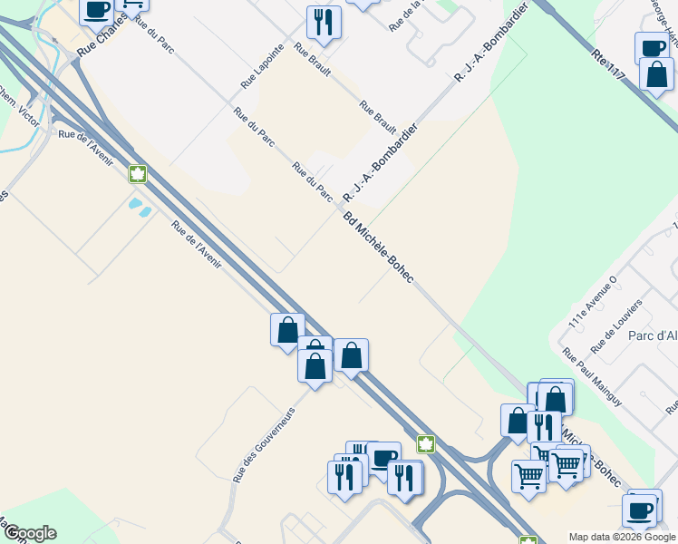 map of restaurants, bars, coffee shops, grocery stores, and more near 31 Rue Jean-Paul-Cayer in Blainville