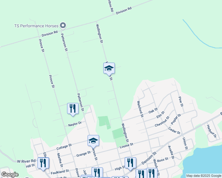 map of restaurants, bars, coffee shops, grocery stores, and more near 18 Wallis Drive in Pictou