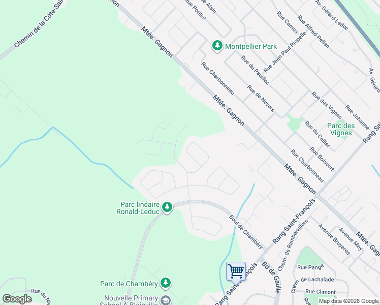map of restaurants, bars, coffee shops, grocery stores, and more near 47 Rue du Montlevin in Blainville