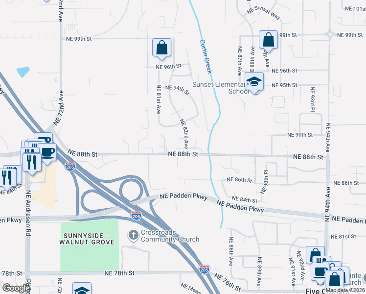 map of restaurants, bars, coffee shops, grocery stores, and more near 8912 Northeast 82nd Avenue in Vancouver