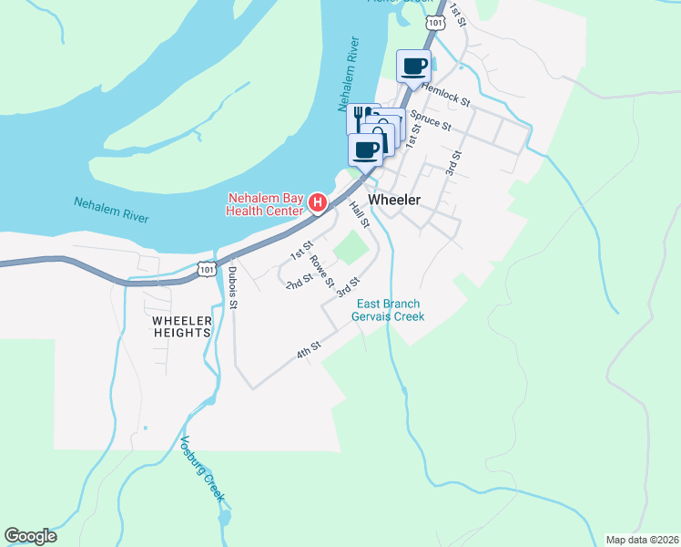 map of restaurants, bars, coffee shops, grocery stores, and more near Akin Street in Wheeler