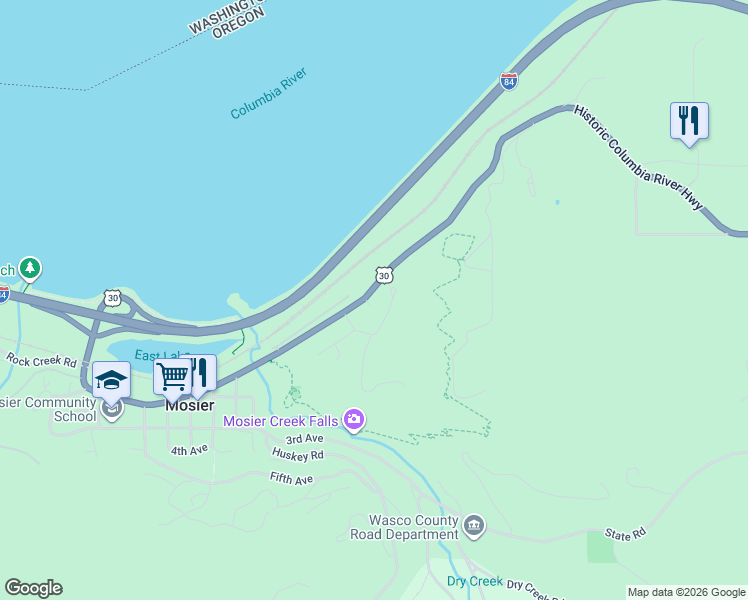 map of restaurants, bars, coffee shops, grocery stores, and more near 101 Elizabeth Court in Mosier