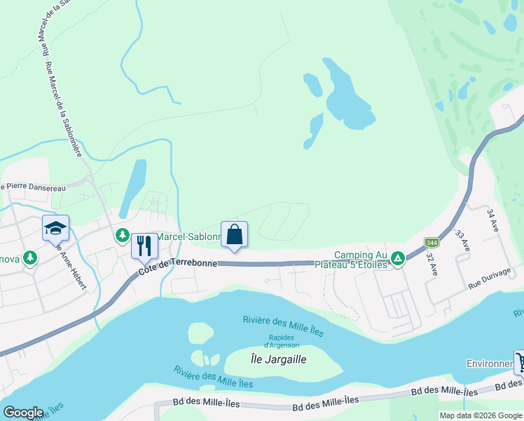 map of restaurants, bars, coffee shops, grocery stores, and more near 1340 Rue Marcel-de la Sablonnière in Terrebonne